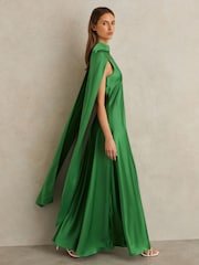 Reiss Green Fae Satin Cape Maxi Dress - Image 3 of 8
