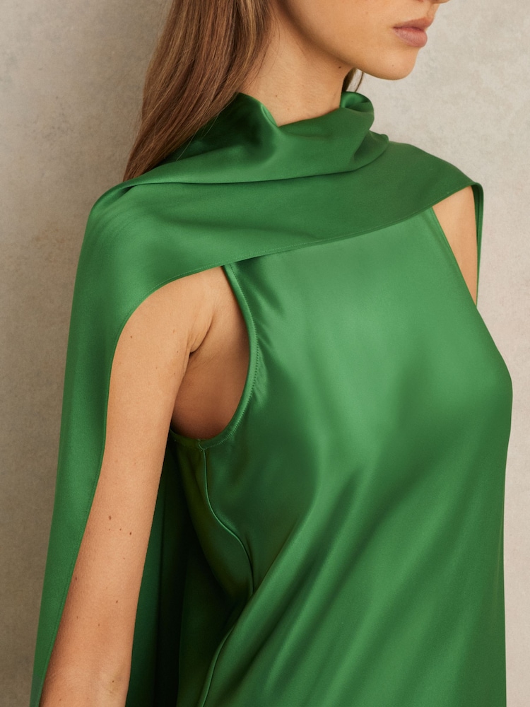 Reiss Green Fae Satin Cape Maxi Dress - Image 5 of 8