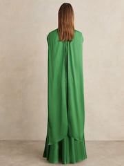 Reiss Green Fae Satin Cape Maxi Dress - Image 6 of 8