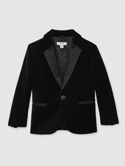 Reiss Black Ace Single-Breasted Velvet Blazer - Image 2 of 5