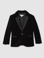Reiss Black Ace 9-13 yrs Single-Breasted Velvet Blazer - Image 2 of 5