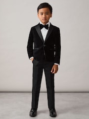 Reiss Black Ace 9-13 yrs Single-Breasted Velvet Blazer - Image 3 of 5
