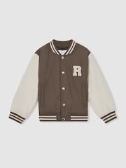 Nerzbraun/Off White - Reiss Arkan College-Jacke in Colourblock-Optik - Bild 1 von 5