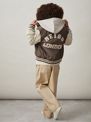 Nerzbraun/Off White - Reiss Arkan College-Jacke in Colourblock-Optik - Bild 3 von 5