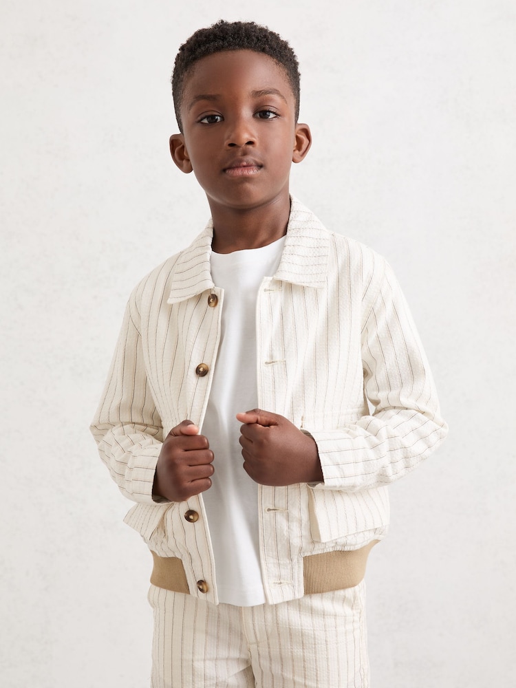 Reiss Easton Cotton Pinstripe Harrington Jacket - Imagen 1 de 4