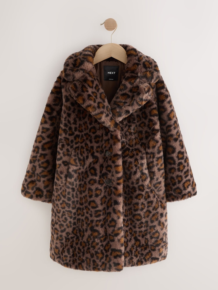 Brown Faux Fur Longer Length Coat (3-16yrs) - Image 1 of 6