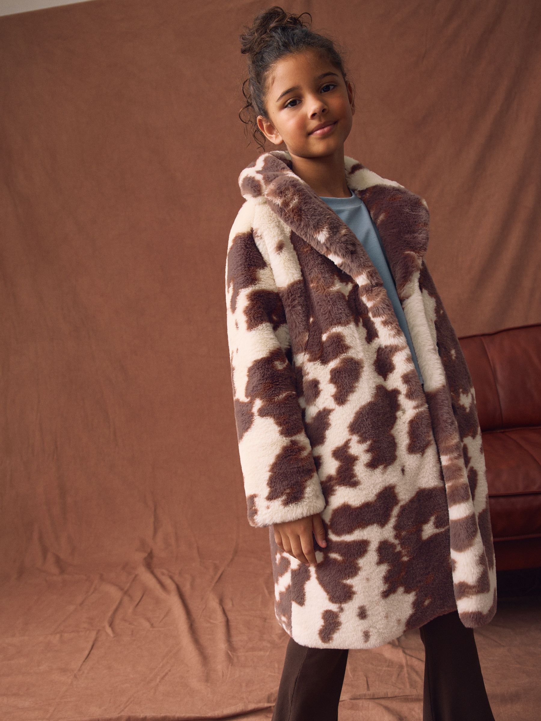 Buy Cow Print Faux Fur Longer Length Coat (3-16yrs) from Next USA