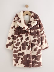 Brown/Cream Faux Fur Longer Length Coat (3-16yrs) - Image 1 of 6
