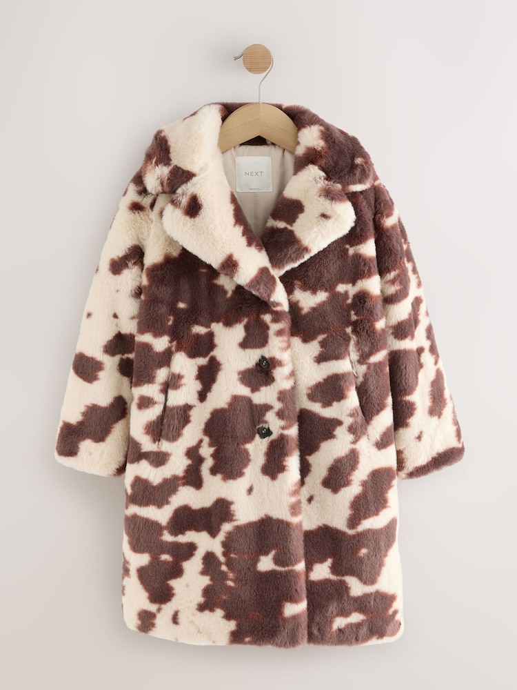 Brown/Cream Faux Fur Longer Length Coat (3-16yrs) - Image 1 of 6