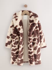 Brown/Cream Faux Fur Longer Length Coat (3-16yrs) - Image 2 of 6