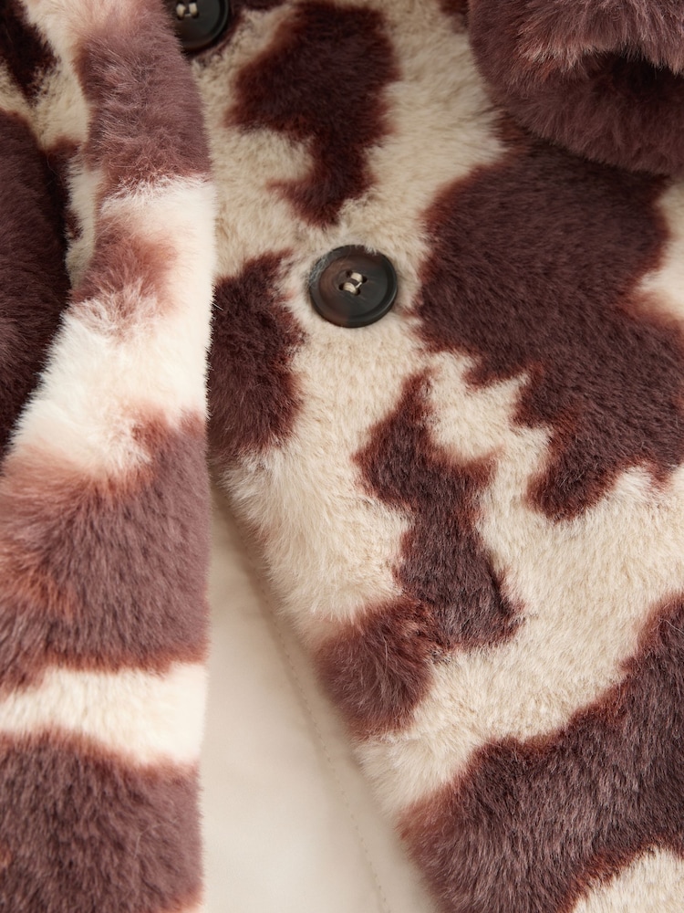 Brown/Cream Faux Fur Longer Length Coat (3-16yrs) - Image 6 of 6