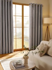 Grey Chunky Textured Check Eyelet Lined Curtains - Image 1 of 5