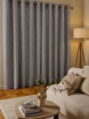 Grey Chunky Textured Check Eyelet Lined Curtains - Image 2 of 5