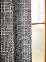 Grey Chunky Textured Check Eyelet Lined Curtains - Image 4 of 5
