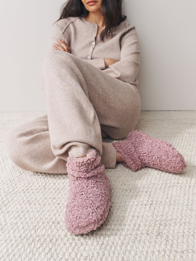 Pink Borg Slipper Boots - Image 1 of 9
