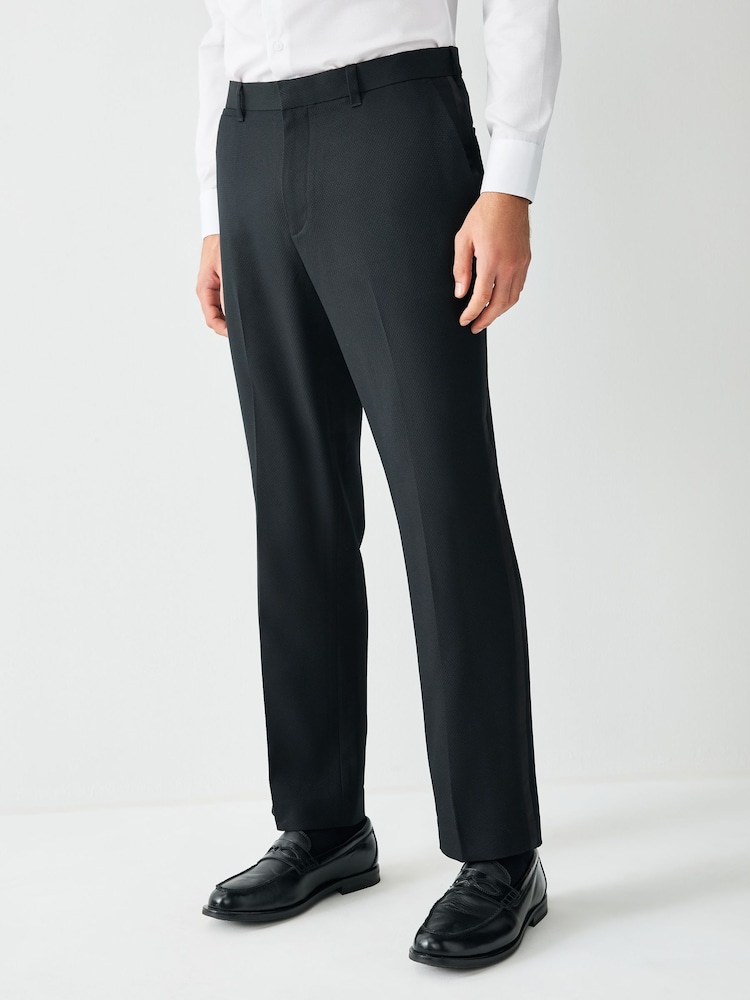 Black Regular Fit Tape Detail Textured Tuxedo Trousers - Image 1 of 11 Black Regular Fit Tape Detail Textured Tuxedo Trousers - Image 1 of 11