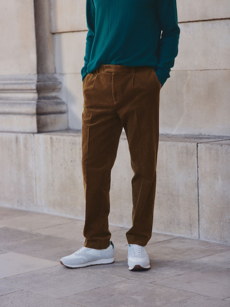 Tan Brown Straight Fit Smart Cotton Rich Cord Trousers - Image 1 of 9