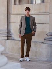 Tan Brown Straight Fit Smart Cotton Rich Cord Trousers - Image 2 of 9