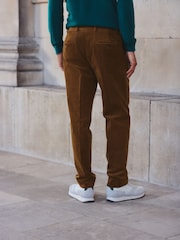 Tan Brown Straight Fit Smart Cotton Rich Cord Trousers - Image 3 of 9