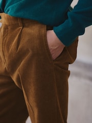 Tan Brown Straight Fit Smart Cotton Rich Cord Trousers - Image 4 of 9