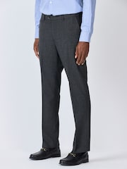 Charcoal Grey Texture Slim Fit Smart Trousers With Internal Side Elastic Waistband - Image 1 of 9