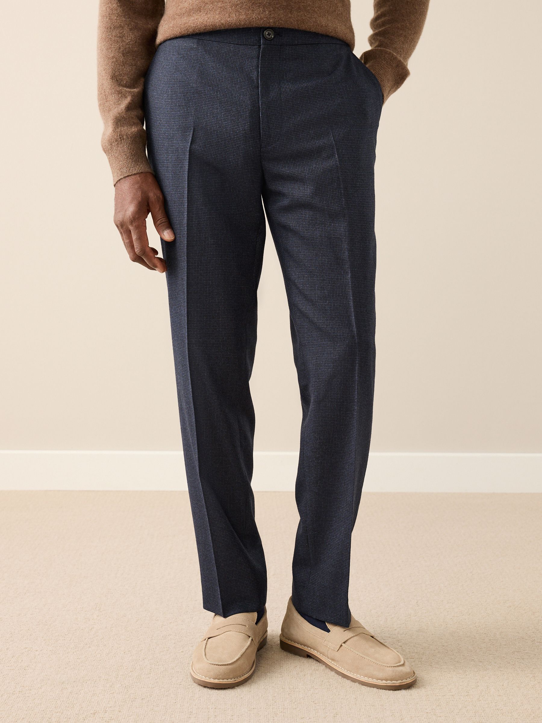 Buy Navy Texture Regular Tapered Fit Signature 100% Wool Trousers