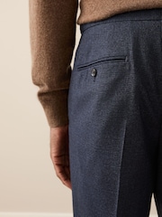 Navy Texture Regular Tapered Fit Signature 100% Wool Trousers - Image 4 of 8