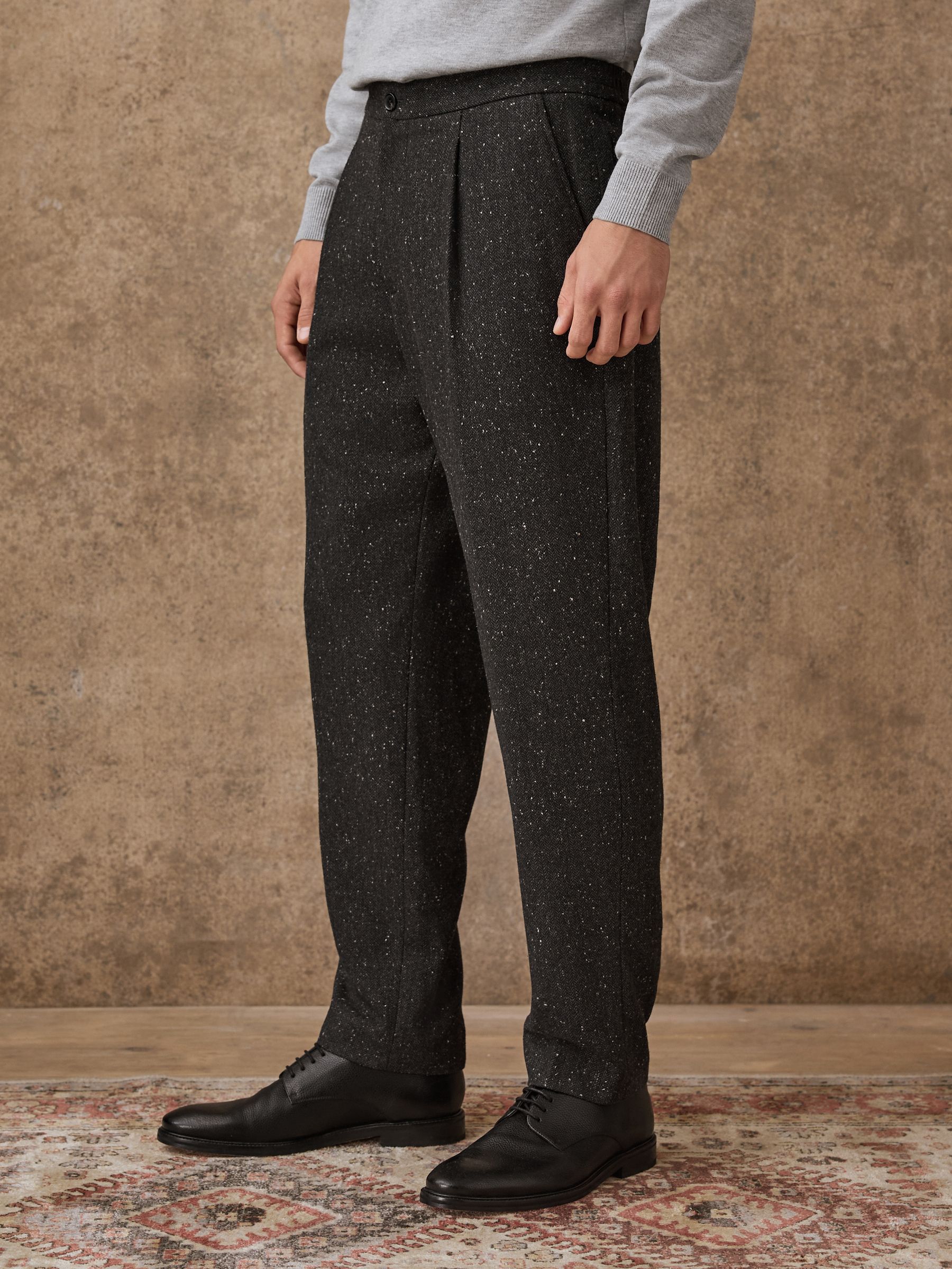 Buy Charcoal Grey Straight Fit Smart Textured Herringbone Trousers