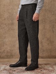 Charcoal Grey Straight Fit Smart Textured Herringbone Trousers With Wool - Image 1 of 9