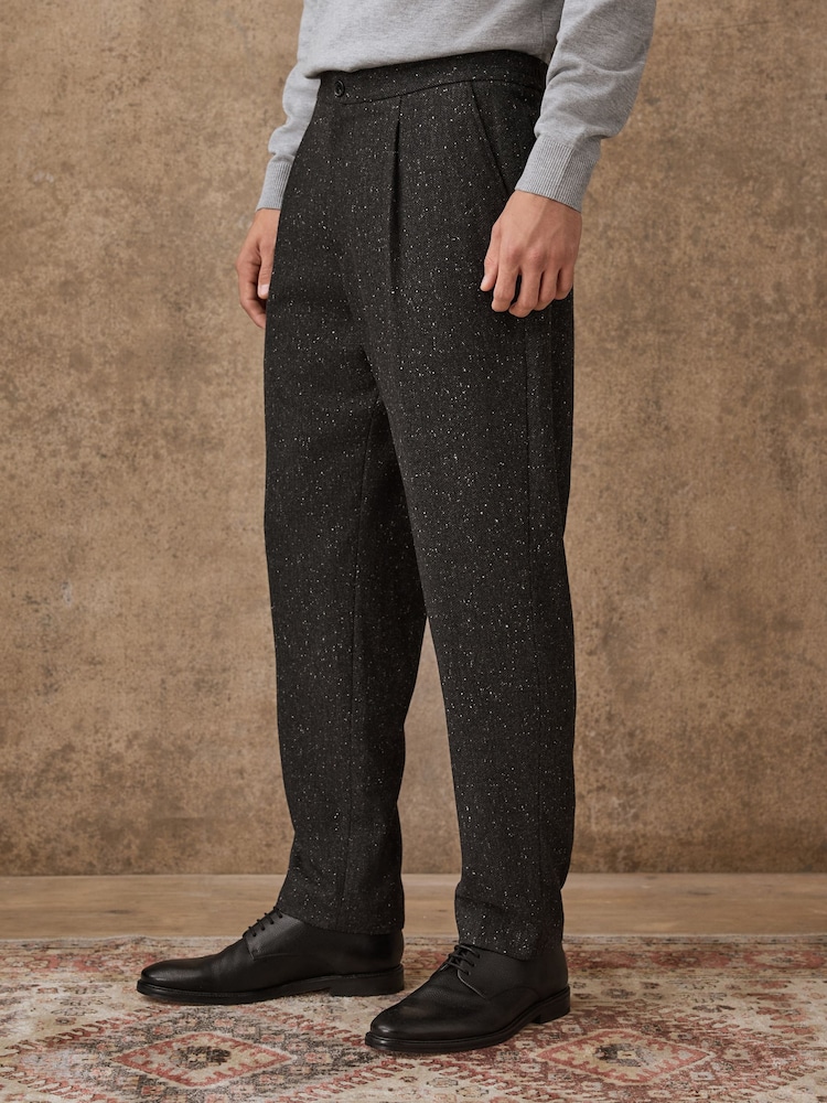 Charcoal Grey Straight Fit Smart Textured Herringbone Trousers With Wool - Image 1 of 9