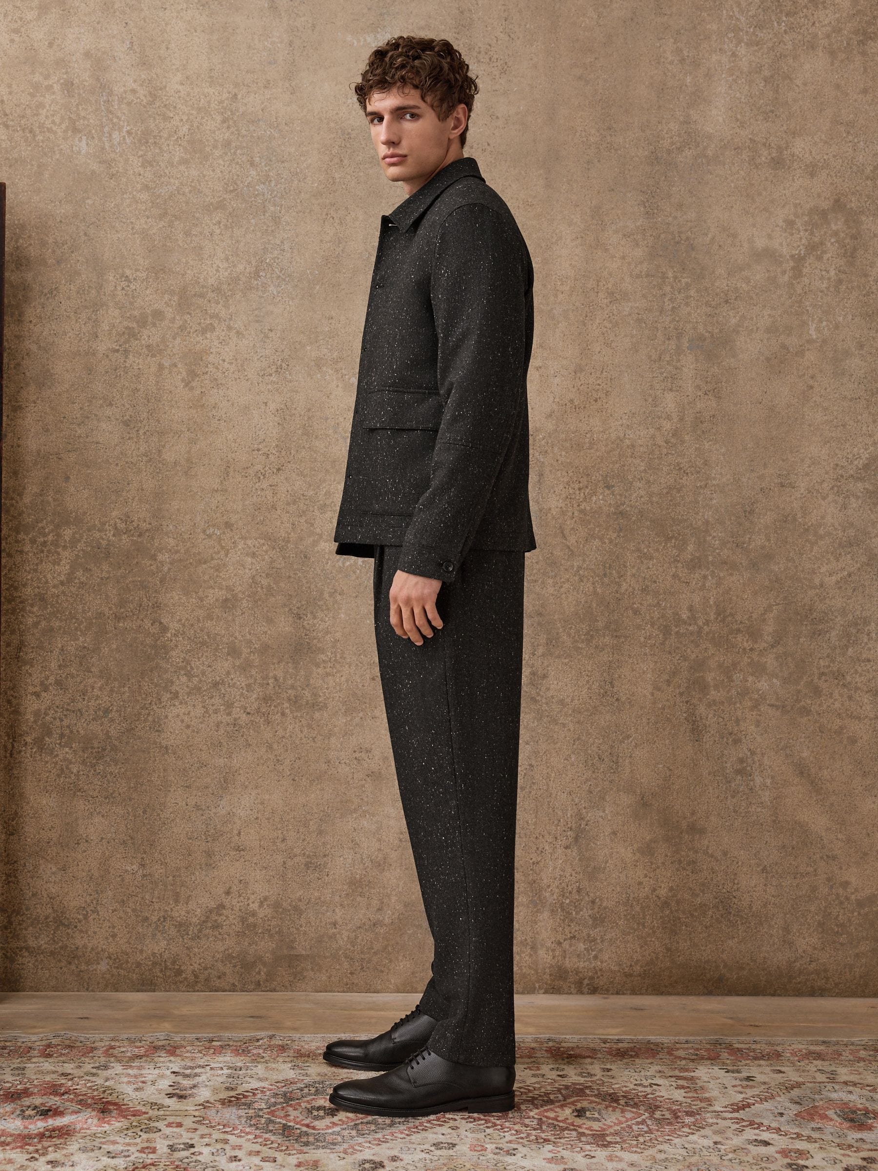 Buy Charcoal Grey Straight Fit Smart Textured Herringbone Trousers