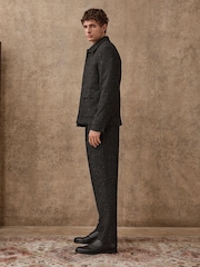 Charcoal Grey Straight Fit Smart Textured Herringbone Trousers With Wool - Image 3 of 9