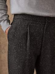 Charcoal Grey Straight Fit Smart Textured Herringbone Trousers With Wool - Image 4 of 9