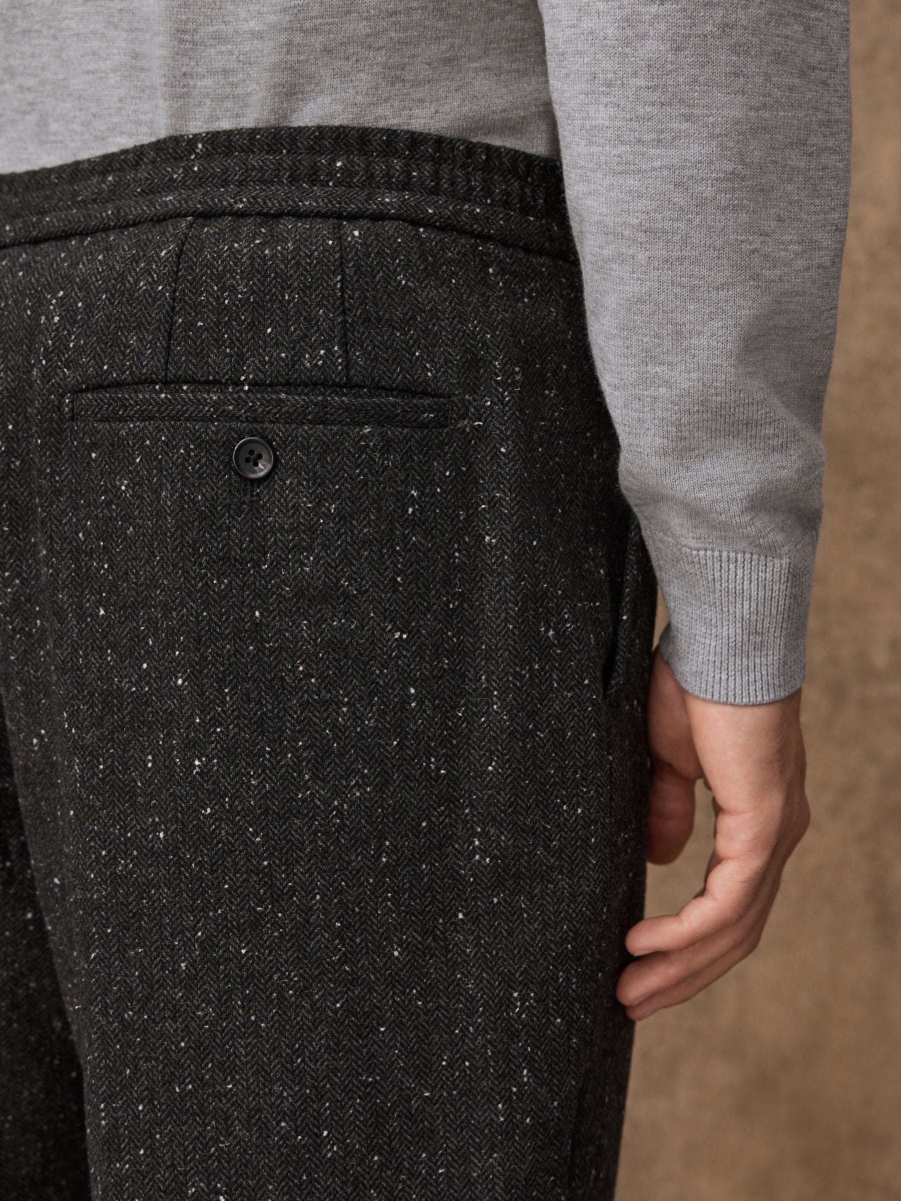 Buy Charcoal Grey Straight Fit Smart Textured Herringbone Trousers