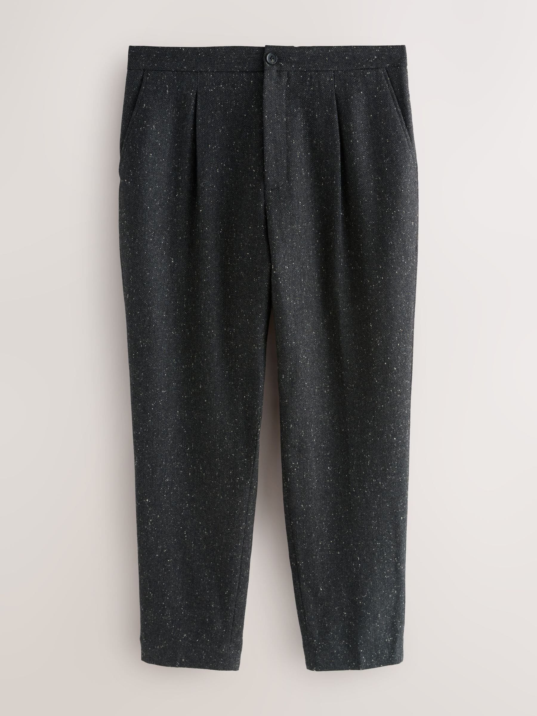 Buy Charcoal Grey Straight Fit Smart Textured Herringbone Trousers