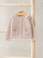 Mamas & Papas Pink 100% Cotton Frill Sleeved Cardigan - Image 1 of 3