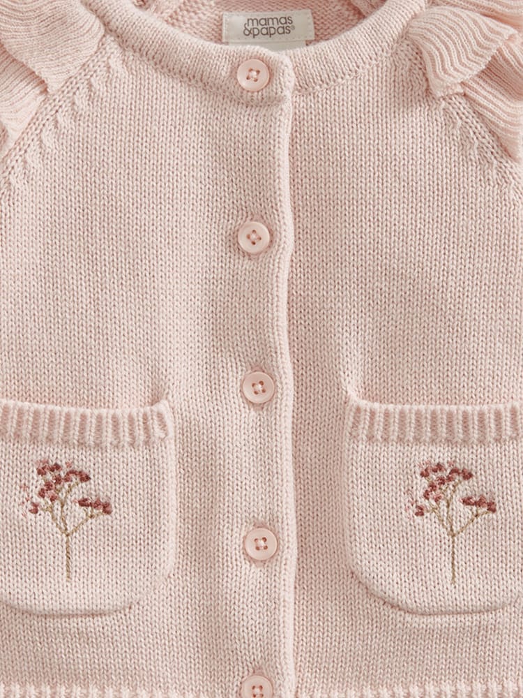 Mamas & Papas Pink 100% Cotton Frill Sleeved Cardigan - Image 3 of 3