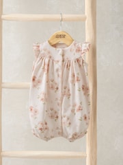 Mamas & Papas Pink 100% Cotton Watercolour Floral Shortie Romper - Image 1 of 3