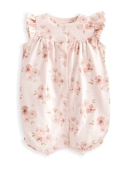Mamas & Papas Pink 100% Cotton Watercolour Floral Shortie Romper - Image 2 of 3