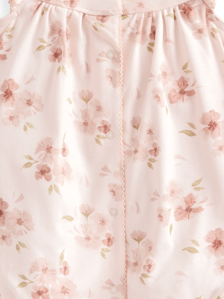 Mamas & Papas Pink 100% Cotton Watercolour Floral Shortie Romper - Image 3 of 3