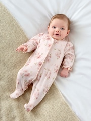 Mamas & Papas Pink Cotton Floral Print Sleepsuit - Image 1 of 8