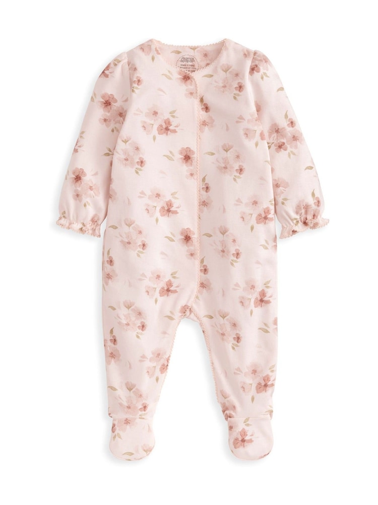 Mamas & Papas Pink 100% Cotton Floral Print Sleepsuit - Imagen 2 de 3