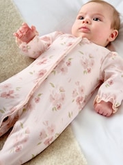 Mamas & Papas Pink Cotton Floral Print Sleepsuit - Image 5 of 8