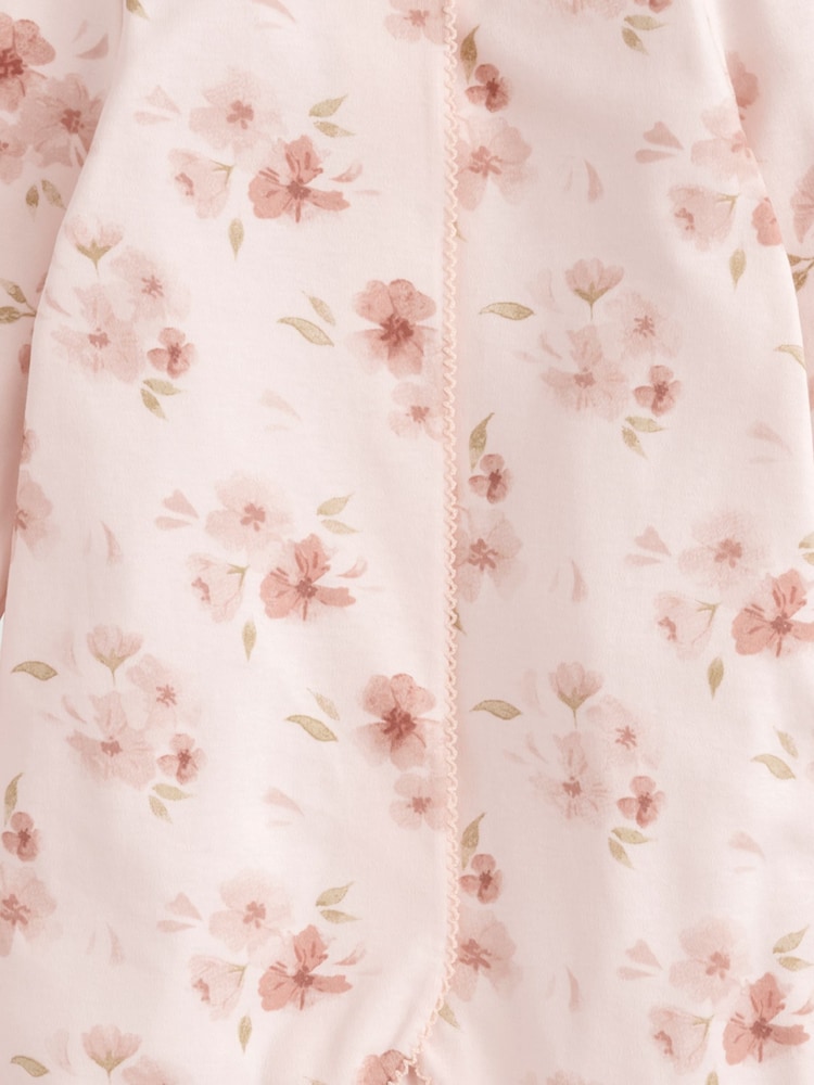 Mamas & Papas Pink Cotton Floral Print Sleepsuit - Image 8 of 8