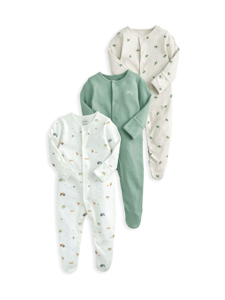 Mamas & Papas Green 100% Cotton Farmyard Sleepsuits 3 Pack - Image 1 of 2