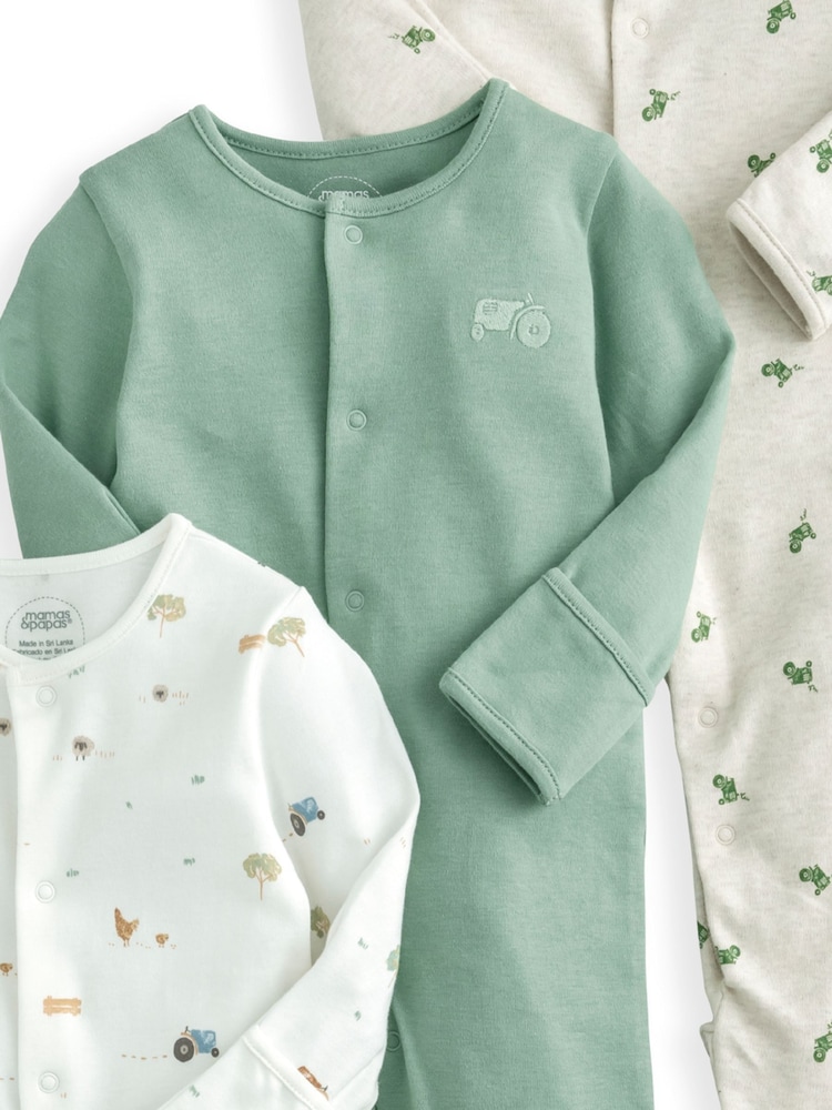 Mamas & Papas zelena 100% Cotton Farmyard Sleepsuits 3 Pack - Slika 2 iz 2 Mamas & Papas zelena 100% Cotton Farmyard Sleepsuits 3 Pack - Slika 2 iz 2