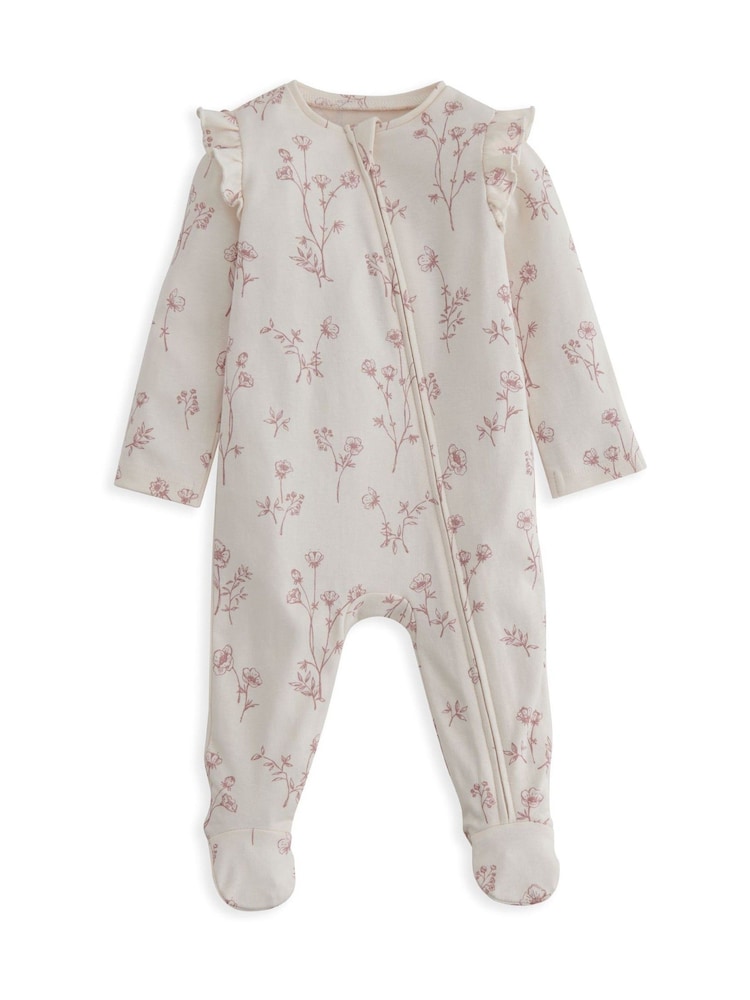 Mamas & Papas Pink 100% Cotton Floral Print Zip Sleepsuit - Image 2 of 3