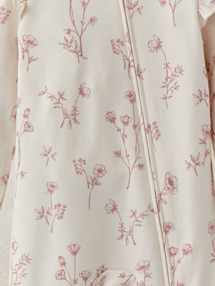 Mamas & Papas Pink 100% Cotton Floral Print Zip Sleepsuit - Image 3 of 3