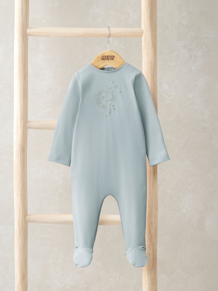 Mamas & Papas Blue 100% Cotton My First Eid Sleepsuit - Image 1 of 3
