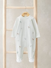 Mamas & Papas 100% Cotton Embroidered Flower White Sleepsuit - Imagen 1 de 3